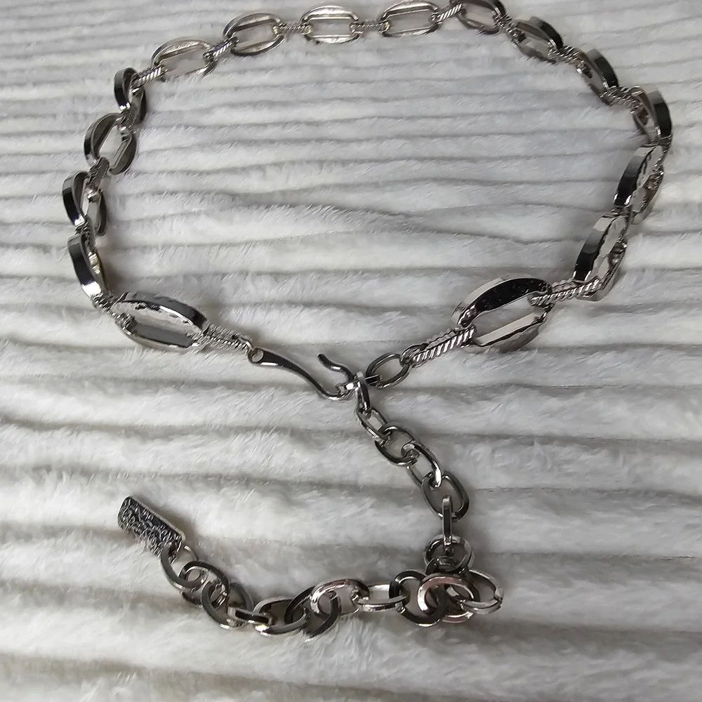 Silver Tone Oval Link Chain Belt OS Adjustable Modern Chic Chunky Heavy Solid